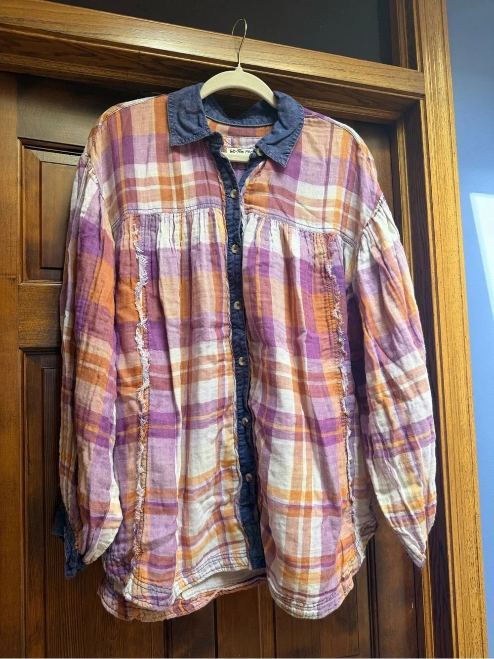 Free People Olivia Plaid Button Shirt, Size Medium